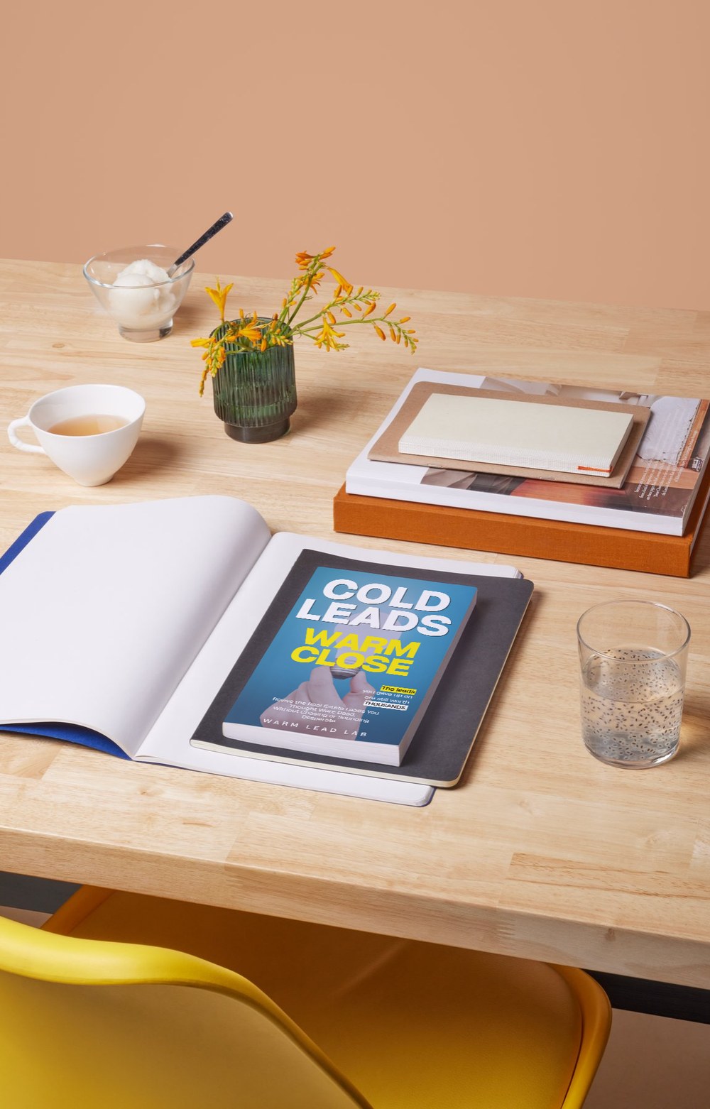 Cold Leads, Warm Close book open on a desk